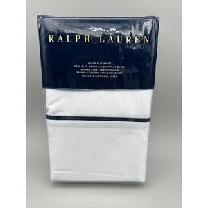 RALPH LAUREN Palmer Polo NAVY 464TC Cotton Queen Flat Sheet